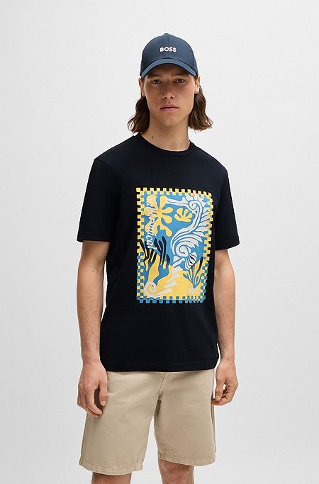 Cotton-jersey T-shirt with seasonal print, Dark Blue