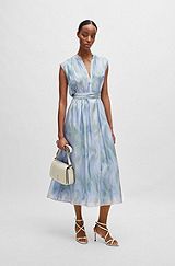 Kurzarm-Kleid aus Seide mit Streifen-Print, Blau gemustert