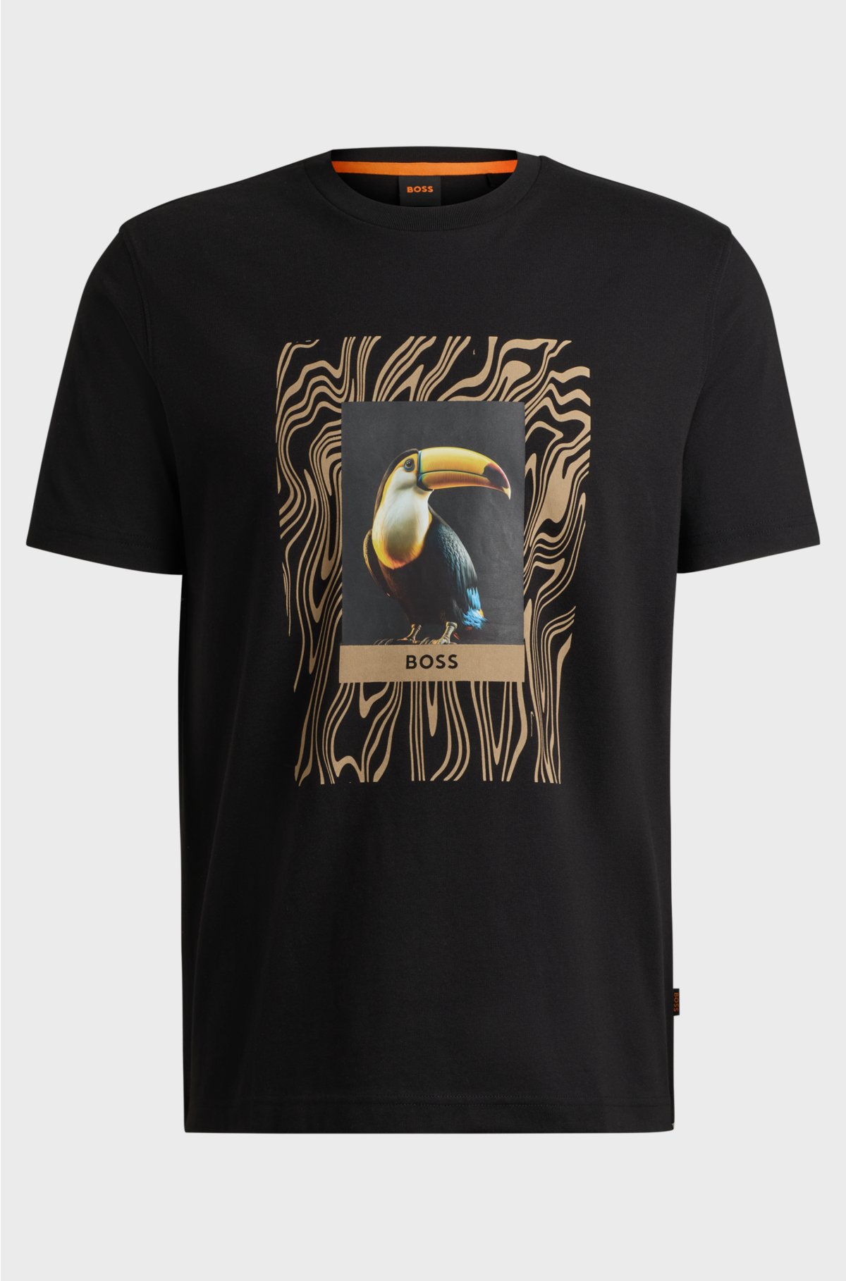 Cotton-jersey regular-fit T-shirt with seasonal artwork, Black
