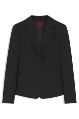 Single-breasted jacket in stretch fabric with notch lapels, Black
