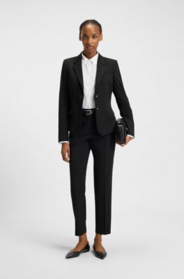 Single-breasted jacket in stretch fabric with notch lapels, Black