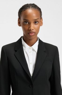 Single-breasted jacket in stretch fabric with notch lapels, Black