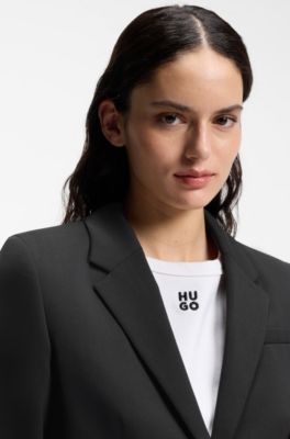 Giacca monopetto in tessuto elasticizzato con revers classici, Nero