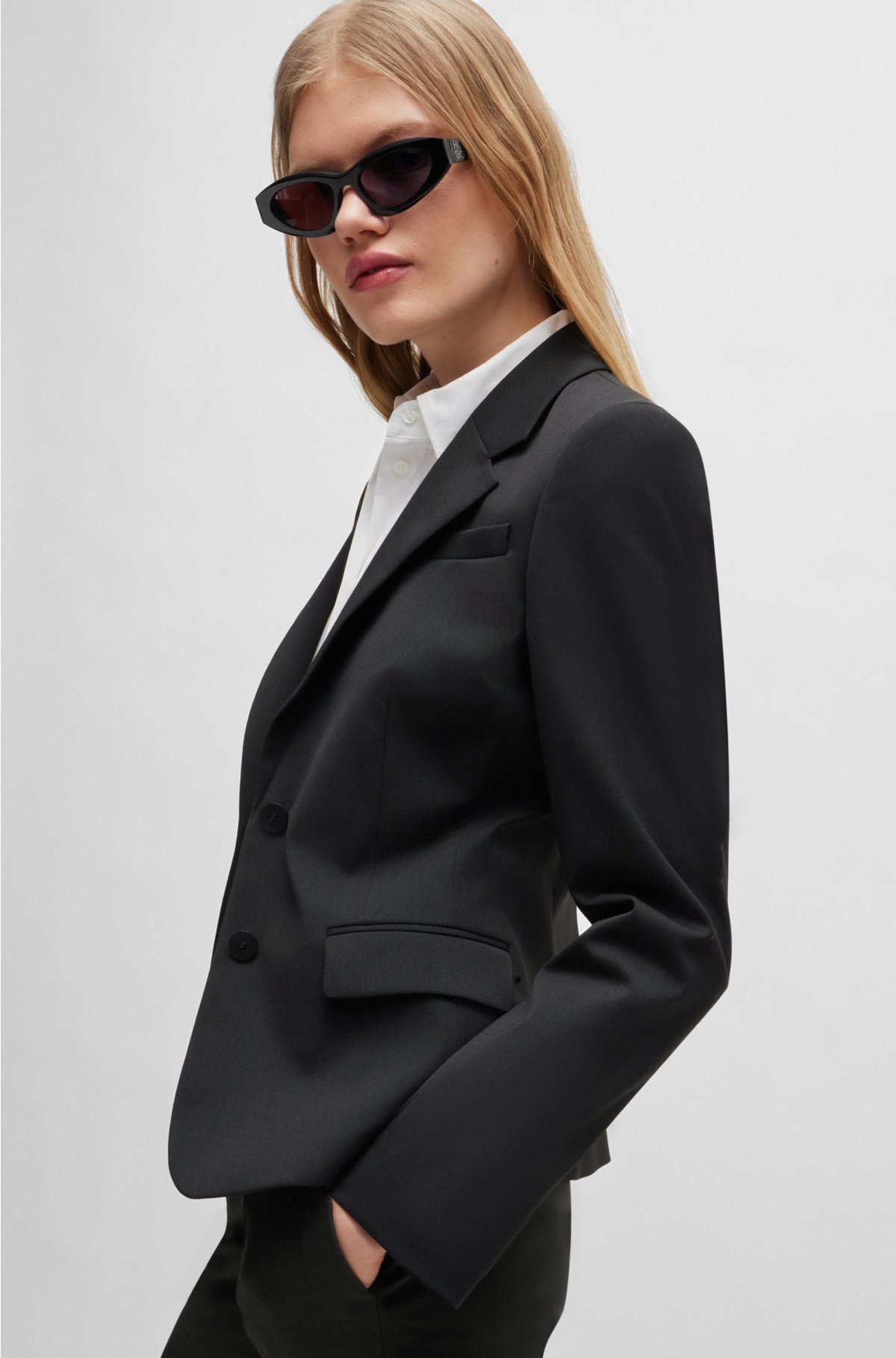 Single-breasted jacket in stretch fabric with notch lapels, Black