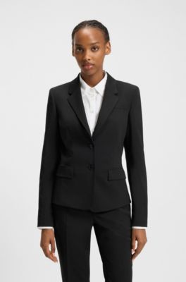노치 라펠 스트레치 패브릭 싱글 브레스트 재킷, 블랙