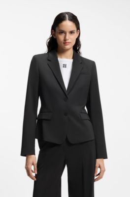 Single-breasted jacket in stretch fabric with notch lapels, Black