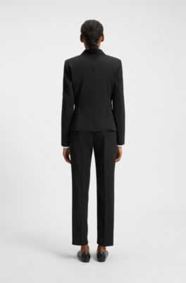 Single-breasted jacket in stretch fabric with notch lapels, Black