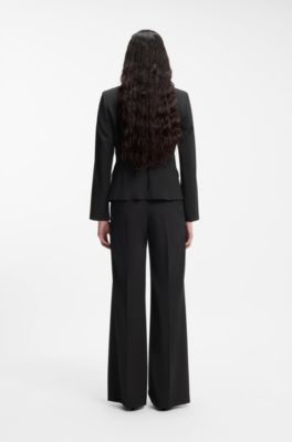 Giacca monopetto in tessuto elasticizzato con revers classici, Nero