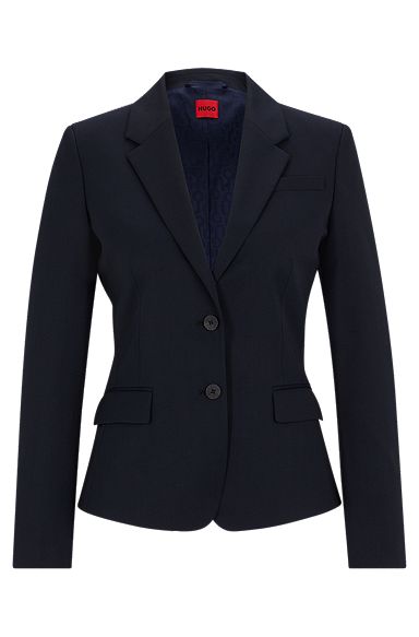 Single-breasted jacket in stretch fabric with notch lapels, Dark Blue