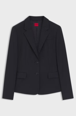 Giacca monopetto in tessuto elasticizzato con revers classici, Blu scuro