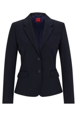 Hugo Single-breasted Jacket In Stretch Fabric With Notch Lapels In Blue