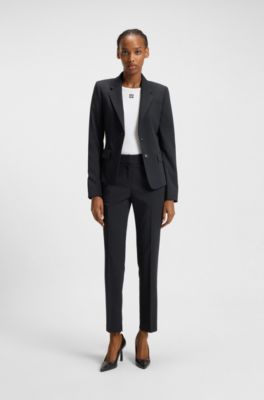 Single-breasted jacket in stretch fabric with notch lapels, Dark Blue