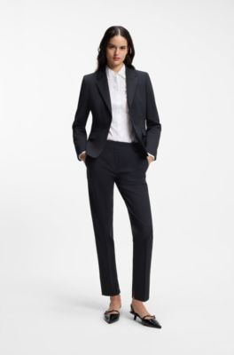 Giacca monopetto in tessuto elasticizzato con revers classici, Blu scuro