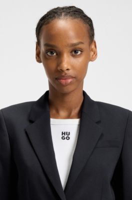 Single-breasted jacket in stretch fabric with notch lapels, Dark Blue