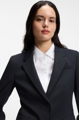 Giacca monopetto in tessuto elasticizzato con revers classici, Blu scuro