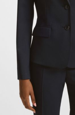 Single-breasted jacket in stretch fabric with notch lapels, Dark Blue