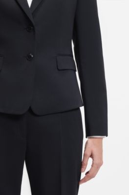 Single-breasted jacket in stretch fabric with notch lapels, Dark Blue