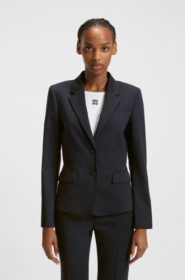 Single-breasted jacket in stretch fabric with notch lapels, Dark Blue