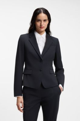 Giacca monopetto in tessuto elasticizzato con revers classici, Blu scuro