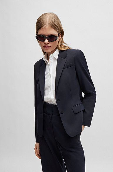 Single-breasted jacket in stretch fabric with notch lapels, Dark Blue