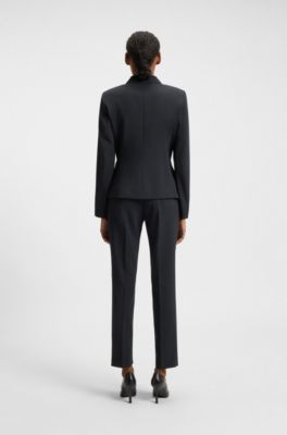 Single-breasted jacket in stretch fabric with notch lapels, Dark Blue