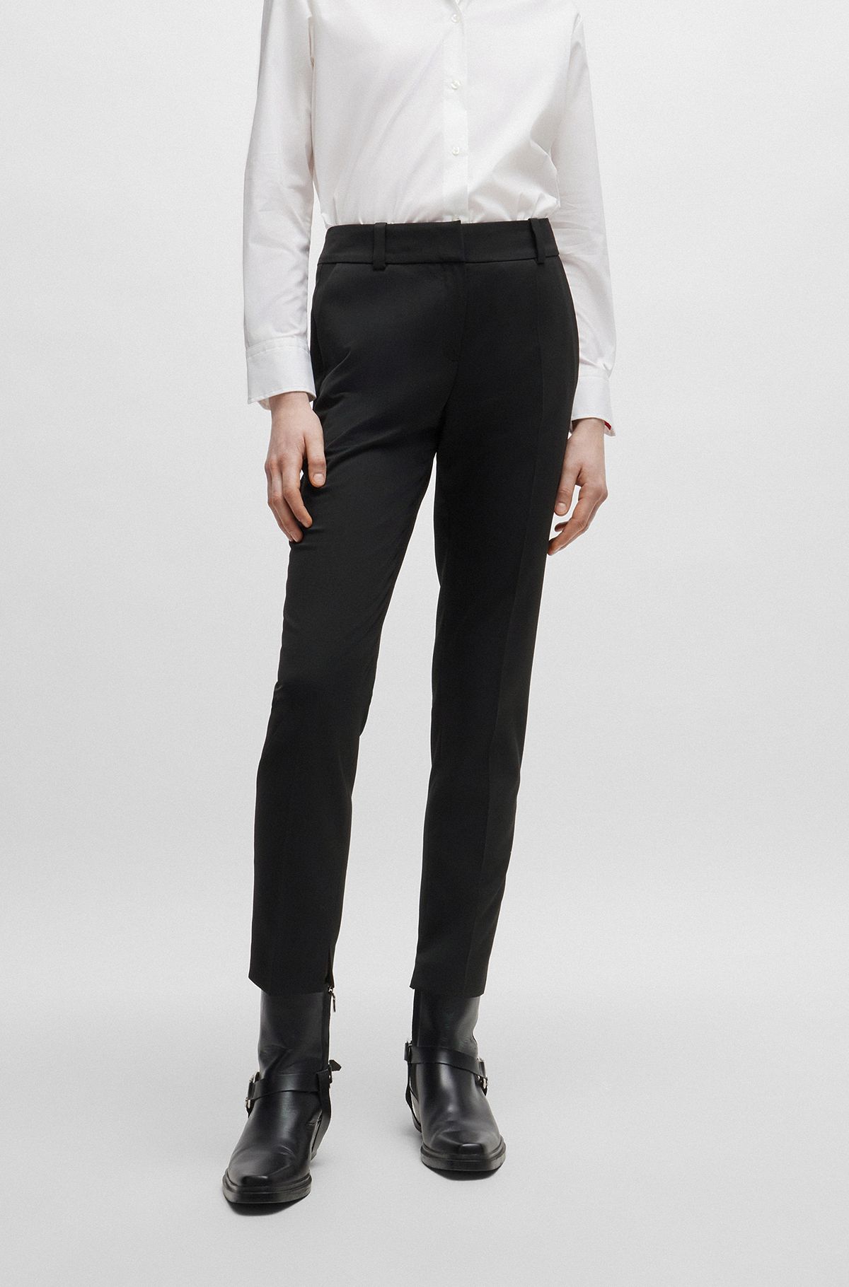 Slim-fit trousers with a cropped length, Black
