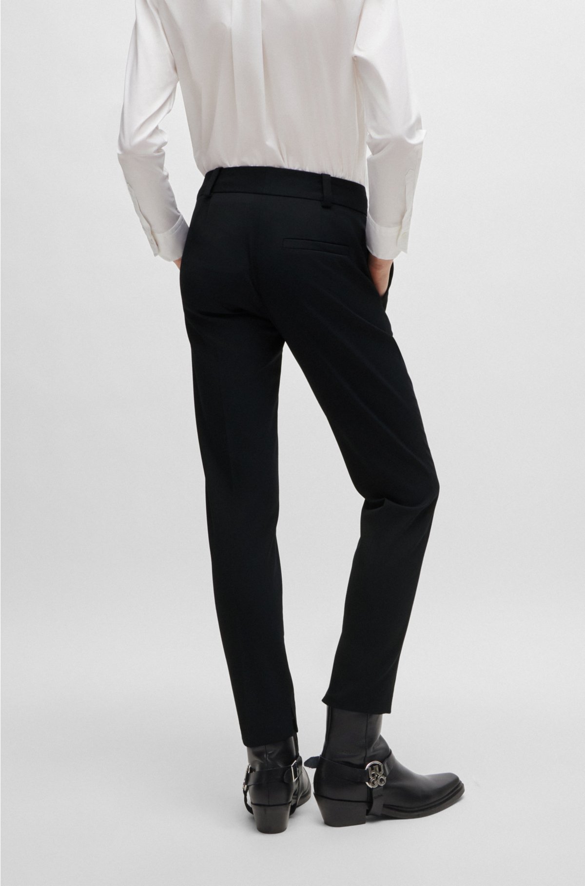 Slim-fit trousers with a cropped length, Dark Blue