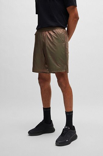 Slim-fit shorts in iridescent ripstop with inner shorts, Brown