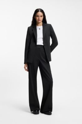 Pantaloni regular fit a vita alta con gamba svasata, Nero