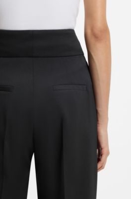 Pantalon Regular &eacute;vas&eacute; &agrave; taille haute, Noir