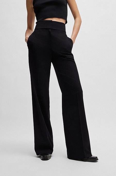 Regular-fit broek met hoge taille en uitlopende pijpen, Zwart
