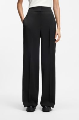 Pantalon Regular &eacute;vas&eacute; &agrave; taille haute, Noir
