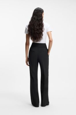 Pantalon Regular &eacute;vas&eacute; &agrave; taille haute, Noir