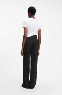High-waisted regular-fit trousers with flared leg, Black