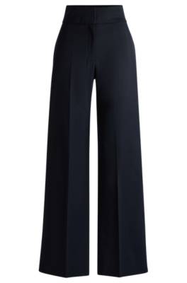 Hugo High-waisted Regular-fit Trousers With Flared Leg In Blue