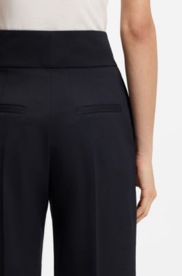 High-waisted regular-fit trousers with flared leg, Dark Blue