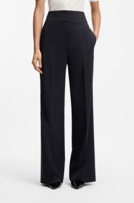High-waisted regular-fit trousers with flared leg, Dark Blue