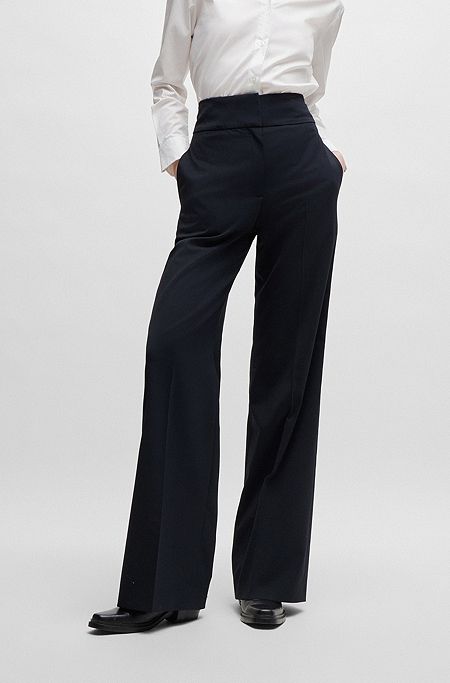 High-waisted regular-fit trousers with flared leg, Dark Blue