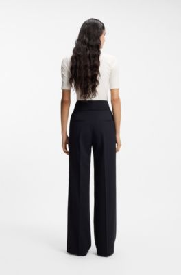 High-waisted regular-fit trousers with flared leg, Dark Blue