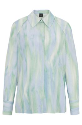 Silk blouse with seasonal stripe print, Patterned