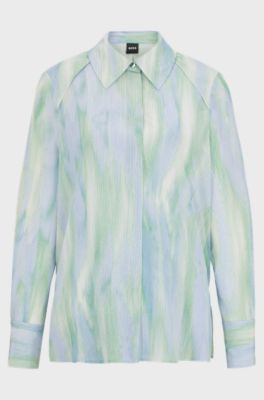 Silk blouse with seasonal stripe print, Patterned
