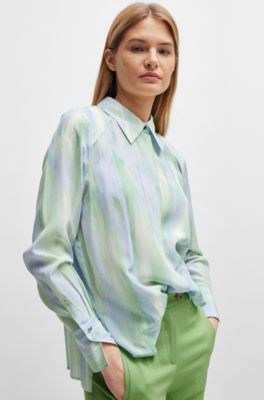 Silk blouse with seasonal stripe print, Patterned
