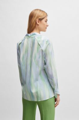 Silk blouse with seasonal stripe print, Patterned