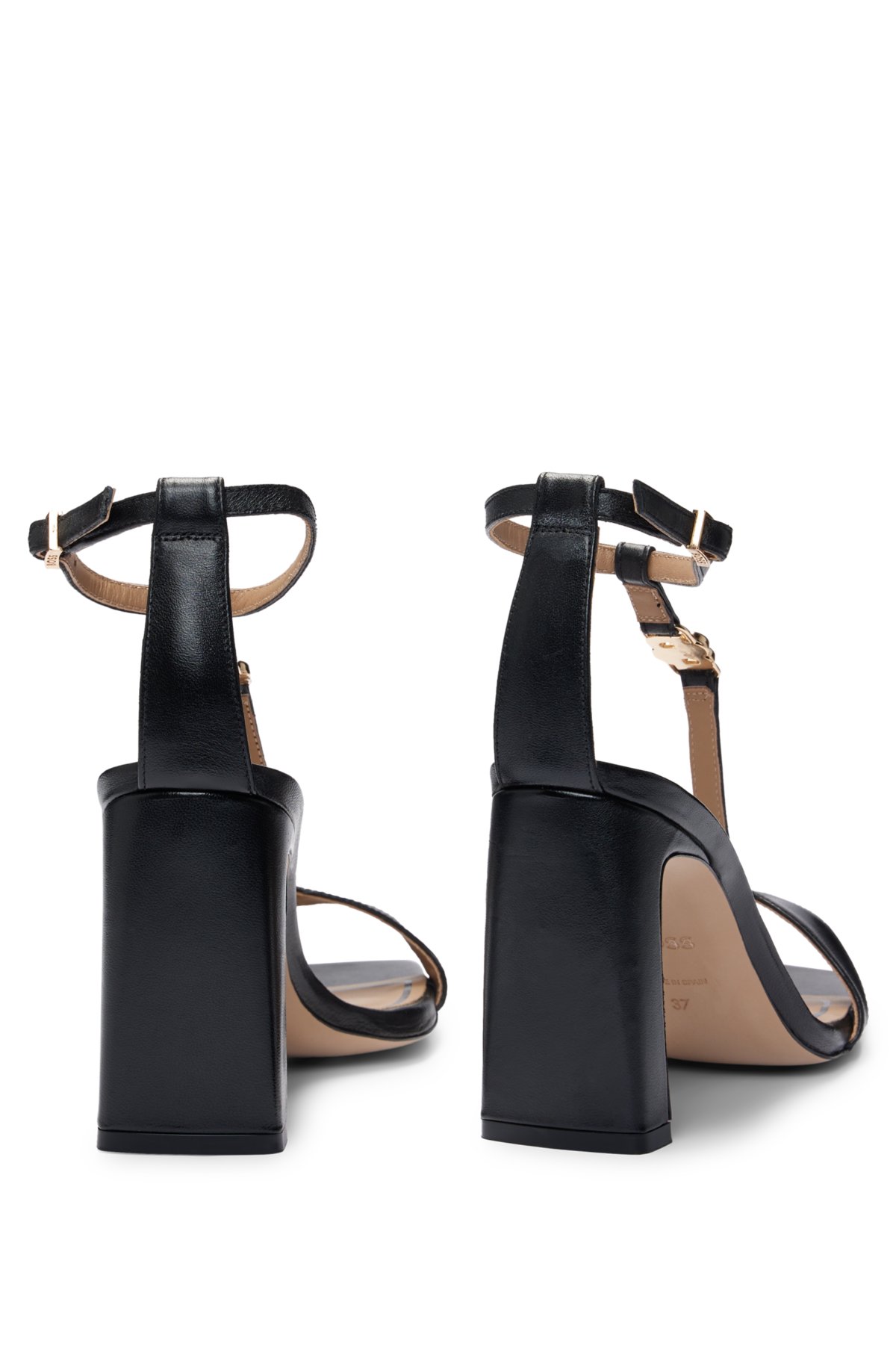 T-bar leather sandals with double monogram, Black