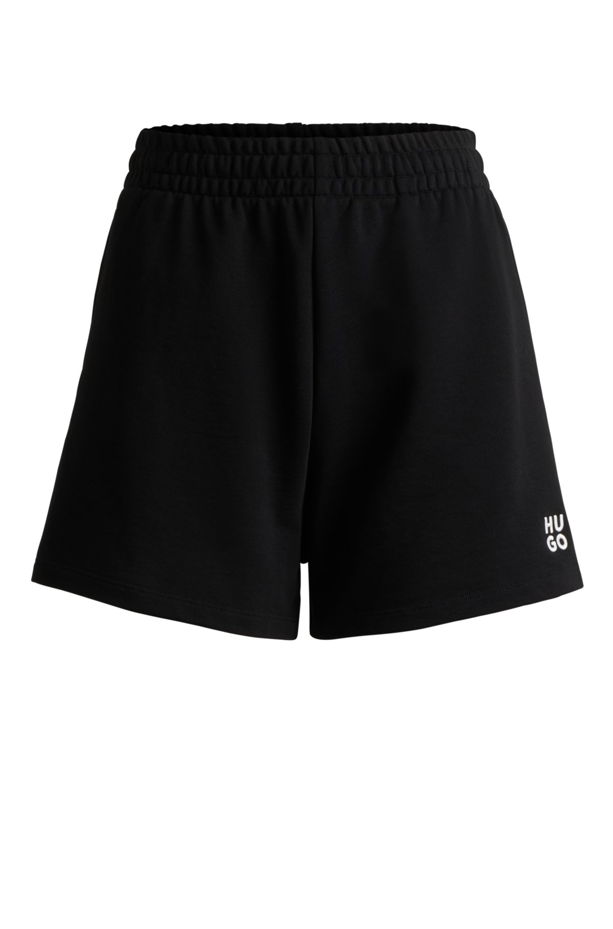 Cotton-terry regular-fit shorts with stacked logo, Black