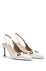 Slingback leather pumps with hardware trim and 7cm heel, White