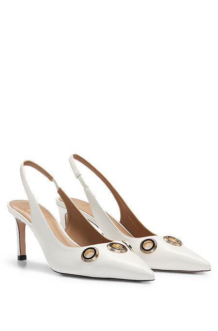 Slingback leather pumps with hardware trim and 7cm heel, White
