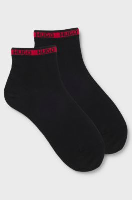 Zweierpack kurze Socken mit Logo-Tape, Schwarz