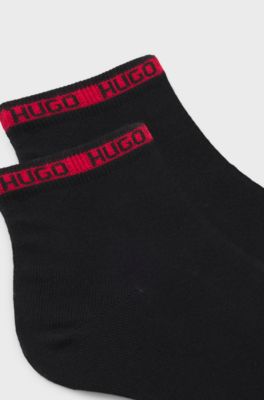 Zweierpack kurze Socken mit Logo-Tape, Schwarz