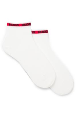 Two-pack of short-length socks with logo tape, White
